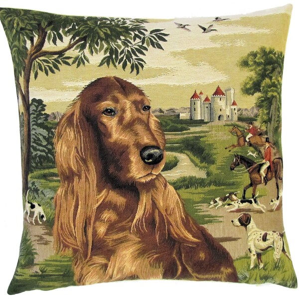 Couverture d’oreiller irlandaise setter - Couverture de coussin de tapisserie belge 18x18 - cadeau de setter irlandais - cadeau de décor de chien - oreiller de jet de setter - PC-5516