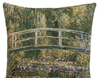 jacquard woven belgian gobelin tapestry cushion pillow cover The Bridge of Giverny by Claude Monet