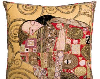 Museum Replica Pillow Cover - Gustav Klimt Pillow - The Fulfilment Klimt Gift - 18x18 Belgian Tapestry Cushion Cover