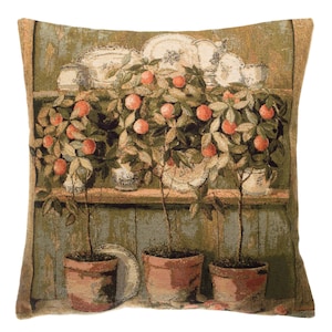 belgian tapestry throw pillow cushion cover painting with orange trees gobelin jacquard woven