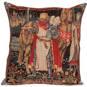 jacquard woven belgian gobelin tapestry cushion pillow cover King Arthur