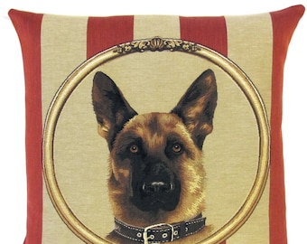 German Shepherd Pillow Cover - 18x18 Belgian Tapestry Cushion - German Shepherd Gift - Alsatian pillow cover - PC-5601