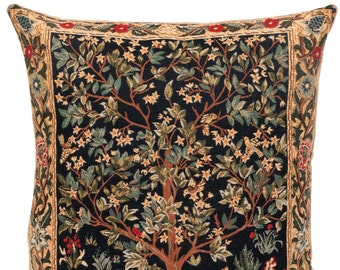 Tree of Life Pillow Cover - William Morris Pillow - Jacquard Woven Throw Pillow - 18x18 Belgian Tapestry Cushion - Gobelin Pillow