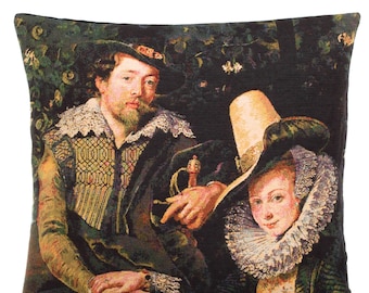 belgian tapestry cushion throw pillow cover portrait of Peter Paul Rubens and Isabella jacquard woven gobelin