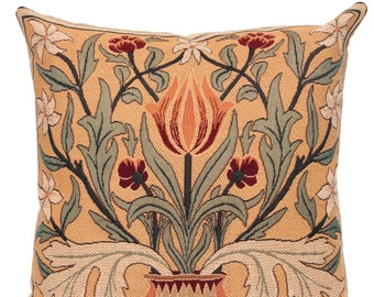 William Morris Tulpen Kissenbezug - 18x18 Belgischer Gobelin Kissenbezug - Jacquard Gewebtes Kissen