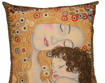 jacquard woven belgian gobelin tapestry cushion pillow cover Les 3 Ages by Gustav Klimt