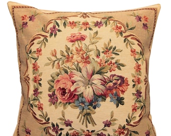 Shabby Chic Pillow Cover - French Decor Pillow - French Decor Gift - Flower Bouquet Throw Pillow - Belgian Tapestry Pillowcase - PC-1804/11