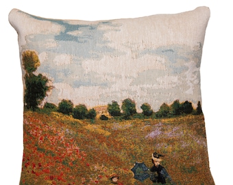 jacquard woven belgian gobelin tapestry cushion pillow cover Poppies by Claude Monet