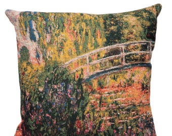 Monet Pillow Cover - Monet Reproduction - Japanese Bridge - Monet Gift - Monet Decor - 18x18 Belgian Tapestry Pillow Cover