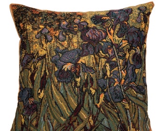 jacquard woven belgian gobelin tapestry cushion throw pillow cover Irises by Vincent Van Gogh