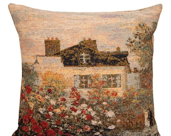 House of Monet Pillow Cover - Museum Reproduction Gift - French Art - 18x18 Belgian Tapestry Pillow