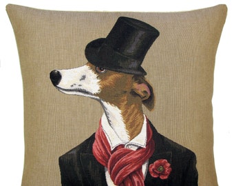 Whippet Lover Gift - Whippet Pillow Cover - Whippet Throw Pillow - Funny Dog Gift - Dressed Dog Art -Dog With Hat Cushion Cover