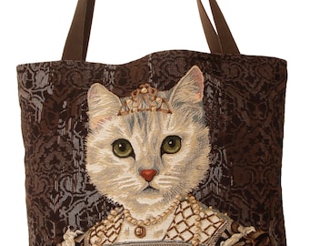 tapestry tote bag - cat design tote bag - cat portrait bag - royal cat portrait bag