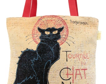 Le Chat Noir Handbag - Black Cat Tote Bag - Tapestry Bag - Fine Arts Shoulder Bag - Gobelin Hobo Bag - Museum Gift