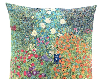 Klimt Bauerngarten Pillow Cover - Fine Arts Decor -  Gustav Klimt Gift - Floral Pillow Cover -Klimt Floral Painting - Woven Cushion Cover