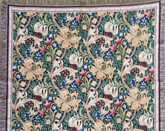 Golden Lily Throw Blanket - William Morris tapestry Throw - 56x56 Belgian Tapestry Throw - William Morris Design Throw Blanket