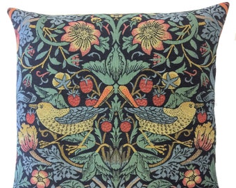 William Morris Strawberry Thief Pillow Cover  - William Morris Gift - Jacquard Woven Cushion 18x18 Belgian Tapestry Cushion - Gobelin Pillow