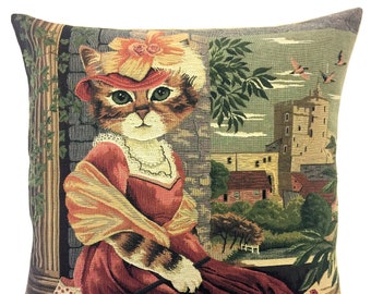 Cat Portrait Pillow Cover - Cat Lover Gift - Cat Decor Pillow - Cat Art Cushion Cover - 18x18 Belgian Tapestry Pillowcase