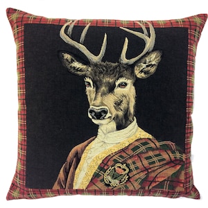 Stag Portrait Tapestry Pillow Cover: Scottish Clan Decor image 1