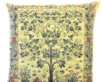 Tree of Life Pillow Cover - William Morris Pillow - Jacquard Woven Throw Pillow - 18x18 Belgian Tapestry Cushion - Gobelin Pillow