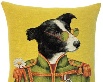 Border Collie Kussen - John Lennon Gift - Beatles Gift - Border Collie Kussen - Eigenzinnige Hond Decor - Geel Kussen