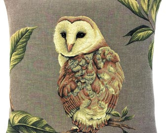Barn Owl Tapestry Pillow Cover: Belgian Cotton Cushion (18x18)