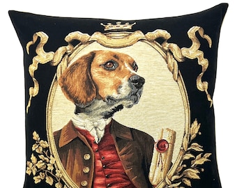 Beagle Pillow Cover - Dog Decor - Anthropomorphic throw pillow - 18x18 Belgian Tapestry Cushion Cover