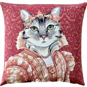 猫の肖像画の枕カバー - メディチ家の猫の肖像画 - ルクレツィア・デ・メディチ - 猫の装飾 - 猫好きへのギフト - タペストリークッションカバー - 18x18 枕