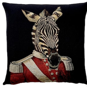 Dressed Zebra Pillow Cover: Belgian Tapestry Cushion, Wildlife Decor (18x18)