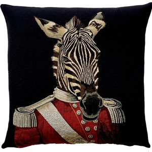 Housse de coussin zèbre décoration zèbre drôle cadeau zèbre zèbre habillé housse de coussin tapisserie belge 18 x 18 décor animalier zebra pillow cover