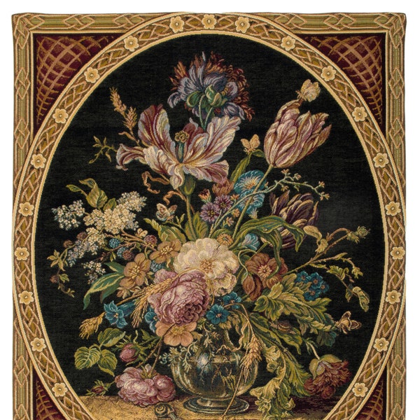 Stillife Tapestry Wall Hanging - Floral Wall Hanging Tapestry - Flower Bouquet Belgian Tapestry - Jan Davidsz De Heem painting