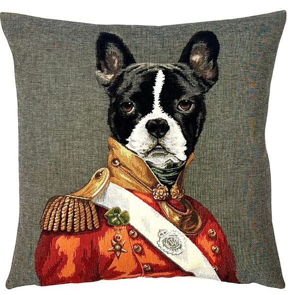 Housse de coussin bouledogue français - décor de chien - cadeau Boston Terrier - housse de coussin tapisserie belge 18 x 18