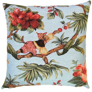 Monkey Pillow Cover - 18x18 Belgian Tapestry Pillow Cover - Picking Berries - PC-5483