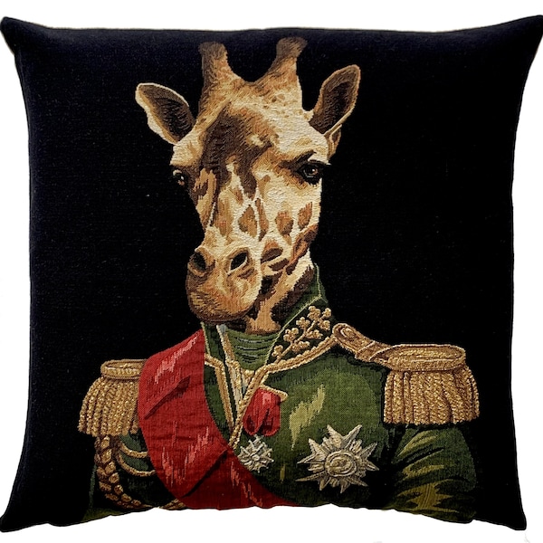 Giraffe Pillow Cover - Giraffe Portrait Throw Pillow - Dressed Up Giraffe Decor - Tapestry Cushion Cover - Wildlife Decor