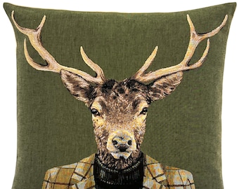 Anthropomorphic Decor - Stag Pillow Cover - Stag Lover Gift - Dandy Gift - Dressed Animal Cushion Cover