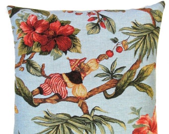 Monkey Pillow Cover - 18x18 Belgian Tapestry Pillow Cover - Picking Berries - PC-5483