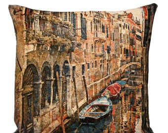 Venice Decor Gift - Venice Pillow Cover - Italian Decor Gift - Canals of Venice - 18x18 Belgian Tapestry Pillow Cover