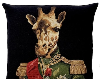 Giraffe Pillow Cover - Giraffe Portrait Throw Pillow - Dressed Up Giraffe Decor - Tapestry Cushion Cover - Wildlife Decor