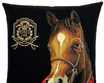 horse pillow cover - horse lover gift - 18x18 cushion cover - jacquard woven - tapestry throw pillow - horse decor