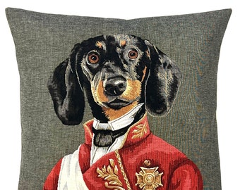 Dachshund Pillow Cover - Dog Decor - Dachshund Lover Gift - Anthropomorphic Dog Cushion Cover - Military Attire