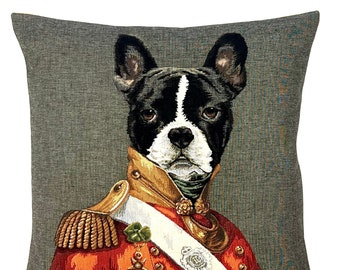 French Bulldog Pillow Cover - Dog Decor - Boston Terrier Gift - 18x18 Belgian Tapestry Cushion Cover