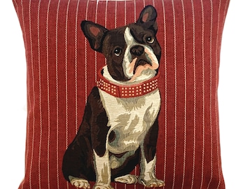 Boston Terrier Tapestry Pillow Cover: Belgian Woven Cushion (18x18)