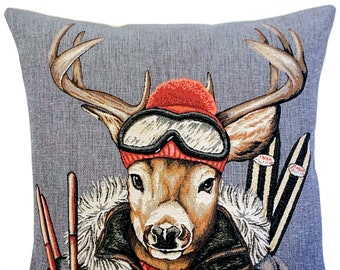 Stag Pillow Cover - Stag Lover Gift - Ski Decor - Vintage Ski Gift - Mountain Decor - Tapestry Pillow Cover