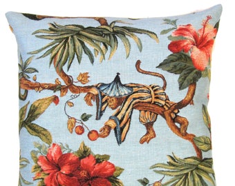 Dressed Monkey Tropical Cushion Cover - 18x18 Belgian Tapestry Pillow Cover - Picking Berries - PC-5484