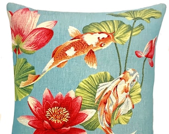 Koi Fish Pillow Cover - Koi Lover Gift - Tapestry Throw Pillow - Blue Cushion Cover - Fish Decor