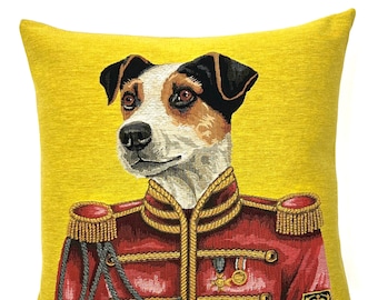 Jack Russell Pillow Cover - Jack Russell Cushion Cover - Jack Russell Portrait - Beatles Lover Gift - 18x18 yellow pillow cover