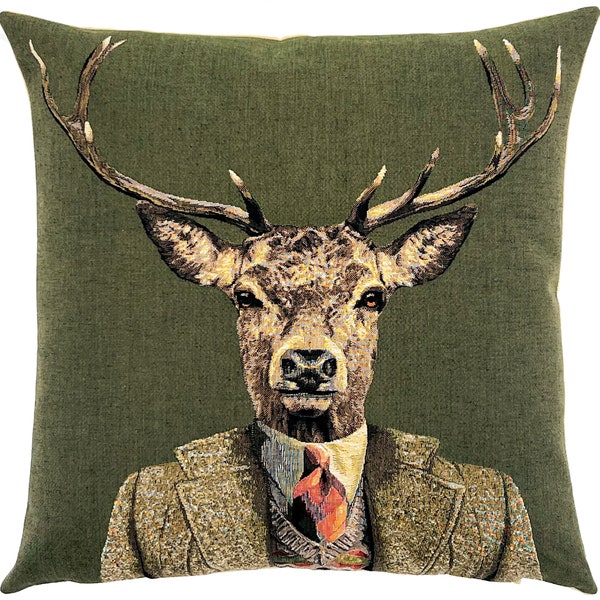 Décoration anthropomorphe - housse de coussin cerf - cadeau pour amoureux des cerfs - cadeau dandy - housse de coussin animal habillé