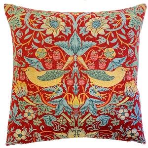 William Morris Strawberry Thief Pillow Cover: Belgian Tapestry Cushion (18x18)