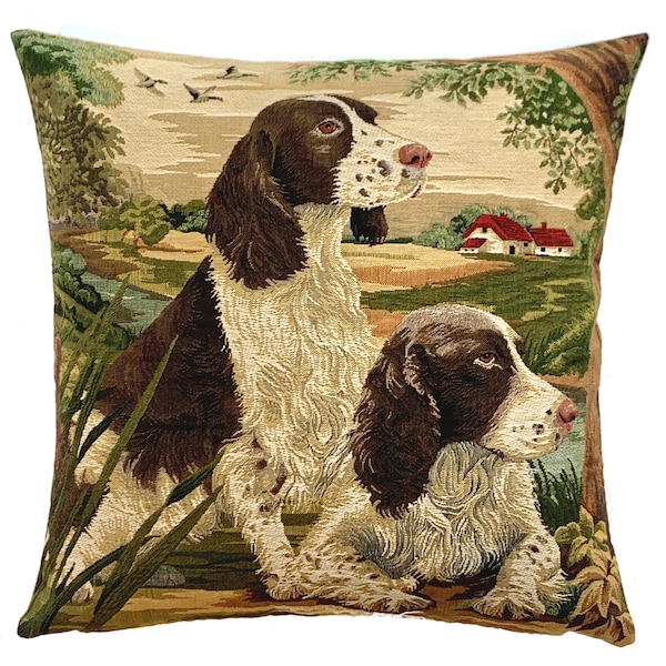 Housse de coussin Springer Spaniel - Cadeau pour amateur d'épagneul Springer - Décoration champêtre - Cadeau pour amoureux des chiens - Chien de chasse Coussin