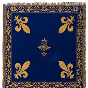 Fleur de Lis-tapijtdeken - Frans decordeken - 56 x 56 Belgisch tapijtdeken - blauwe chenilledeken - TT-07103/33